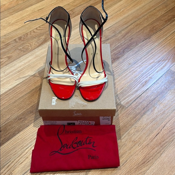 Christian Louboutin Red Black & White Women's Heels strap sandals Sz 40